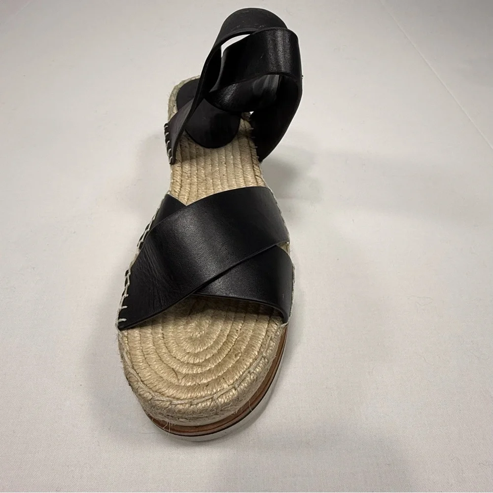 Boho Marc Fisher Black Leather Platform Espadrille Sandals Size 10